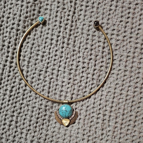 Chico’s Gold Tone Turquoise Statement Collar Necklace - Picture 7 of 7